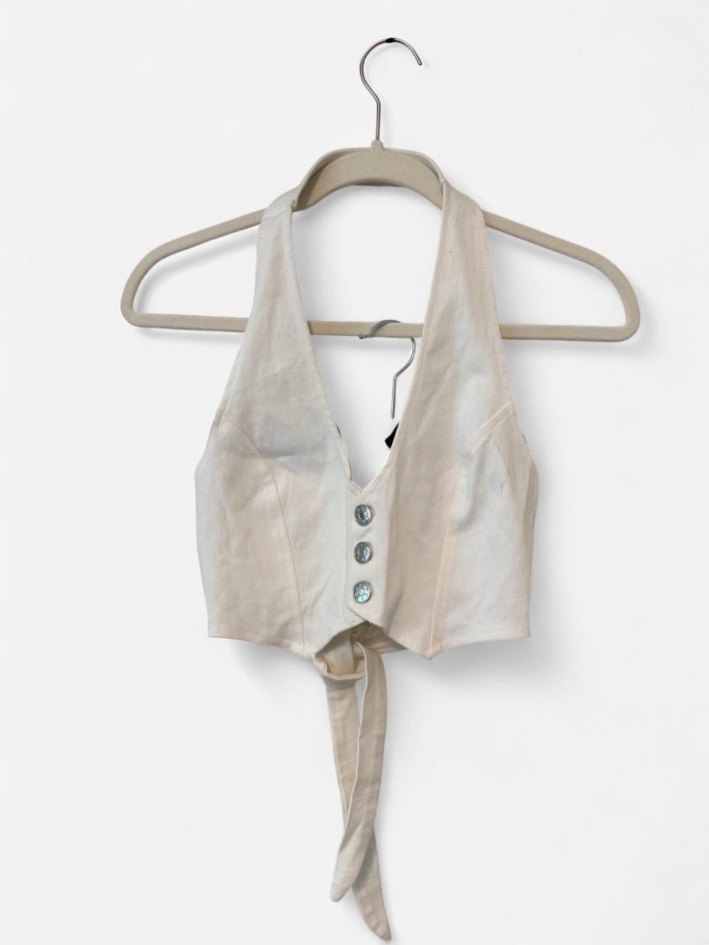 Princess Polly Cream Tie-Front Halter Crop Top